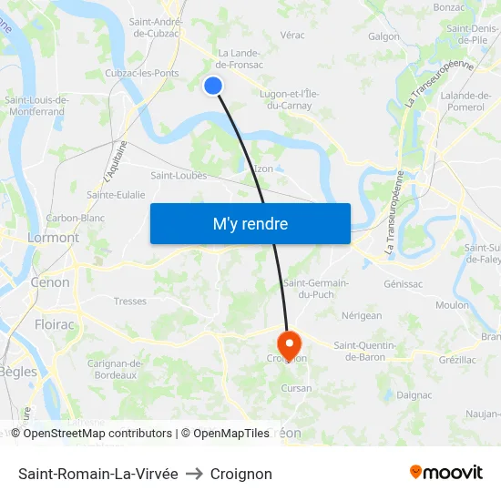 Saint-Romain-La-Virvée to Croignon map