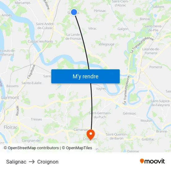 Salignac to Croignon map
