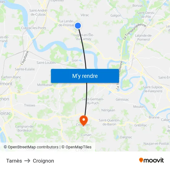 Tarnès to Croignon map