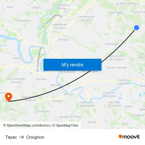 Tayac to Croignon map