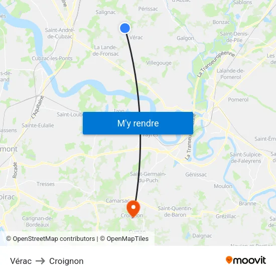 Vérac to Croignon map