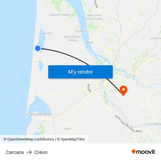 Carcans to Créon map