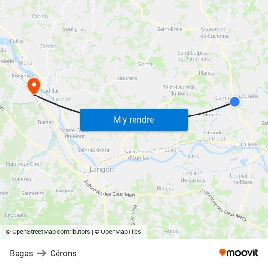 Bagas to Cérons map