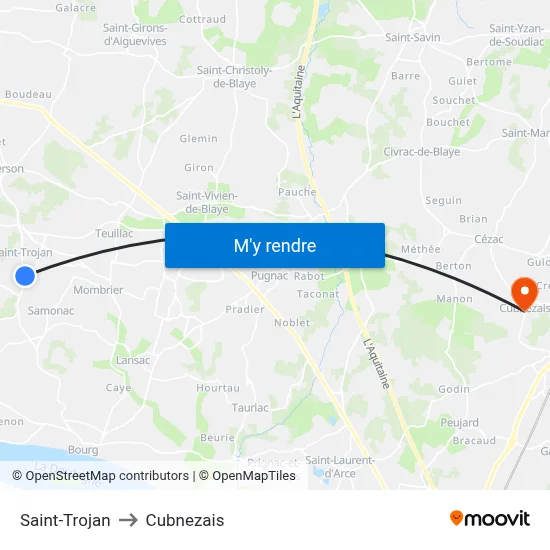 Saint-Trojan to Cubnezais map