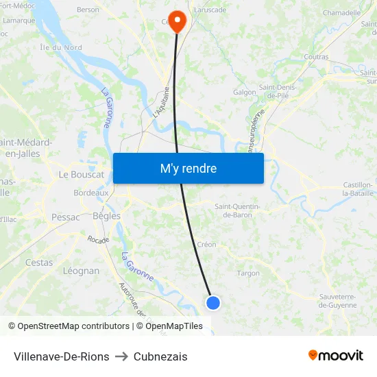 Villenave-De-Rions to Cubnezais map