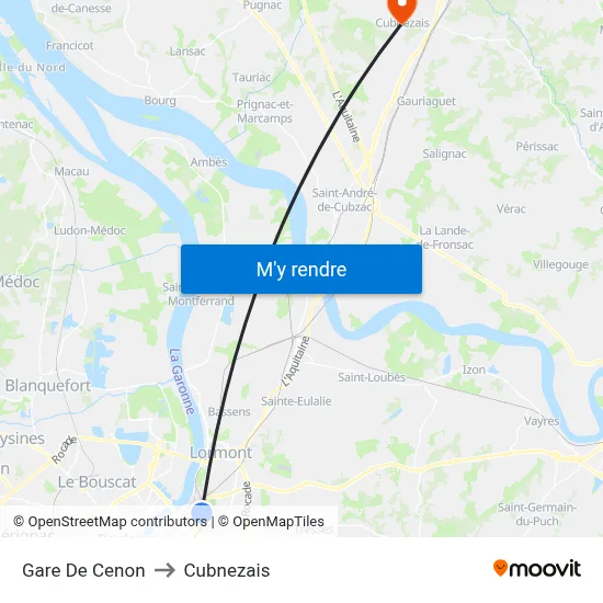 Gare De Cenon to Cubnezais map