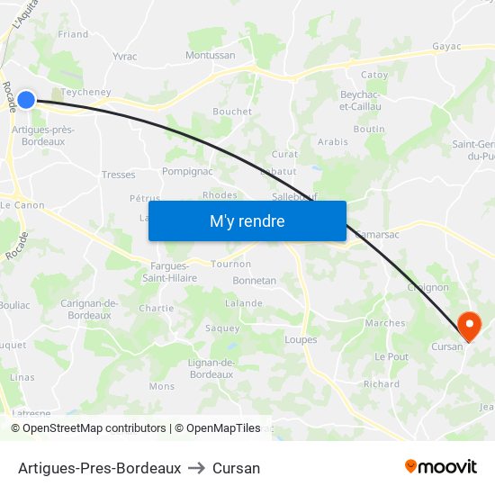 Artigues-Pres-Bordeaux to Cursan map