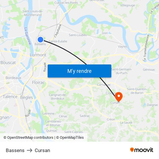Bassens to Cursan map