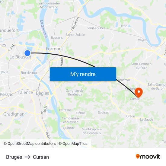 Bruges to Cursan map