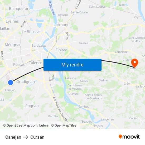Canejan to Cursan map
