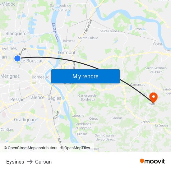 Eysines to Cursan map