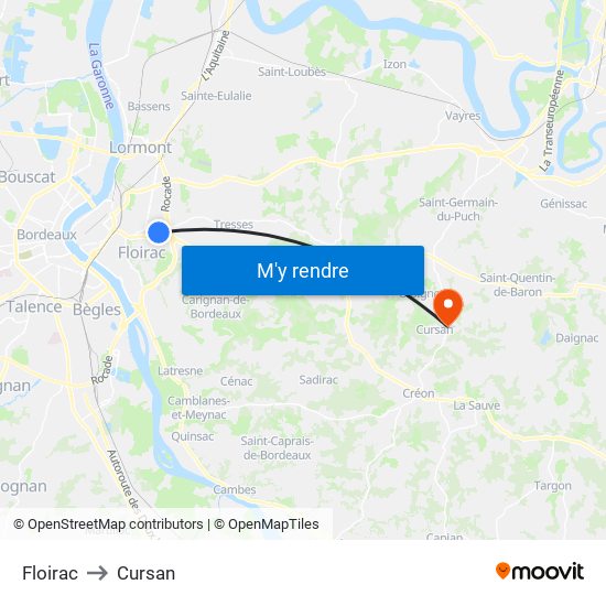Floirac to Cursan map