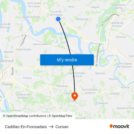 Cadillac-En-Fronsadais to Cursan map