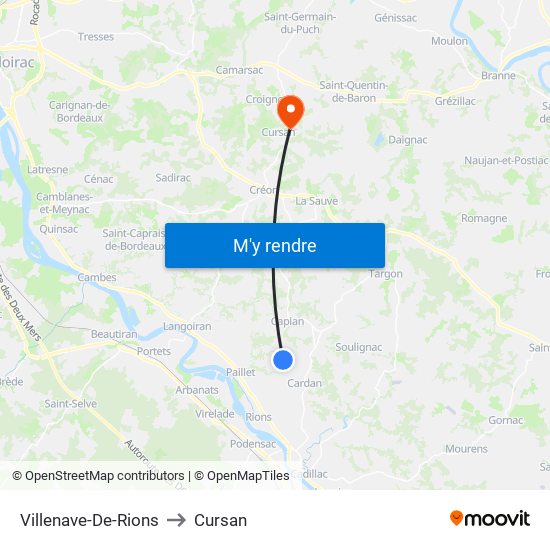 Villenave-De-Rions to Cursan map