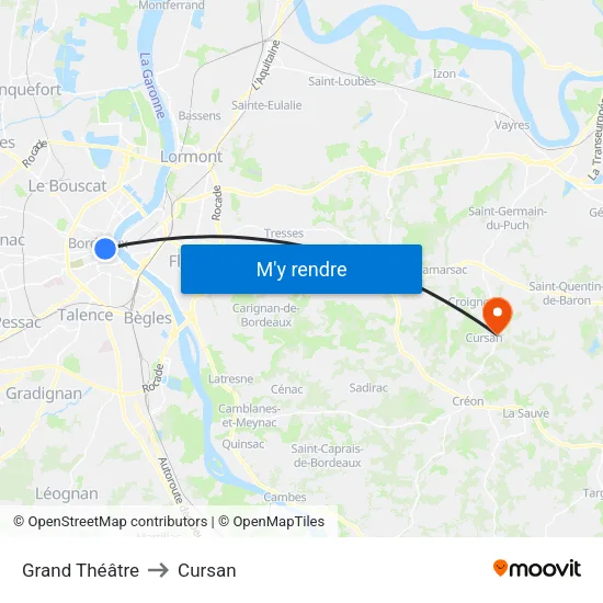 Grand Théâtre to Cursan map