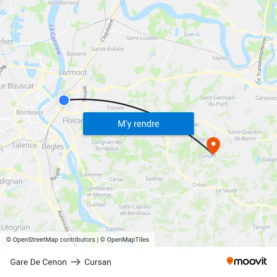 Gare De Cenon to Cursan map