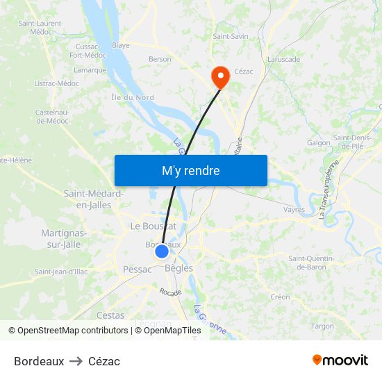 Bordeaux to Cézac map