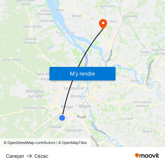 Canejan to Cézac map
