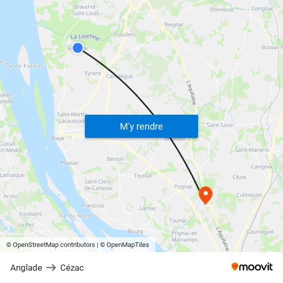 Anglade to Cézac map