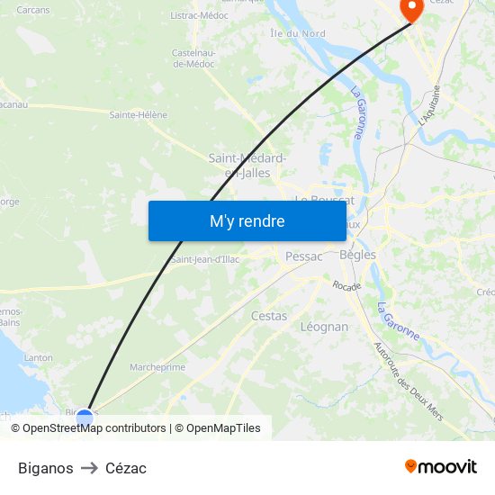 Biganos to Cézac map