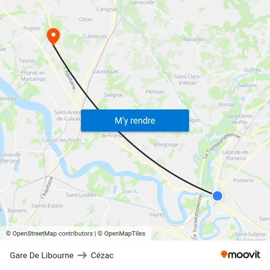 Gare De Libourne to Cézac map