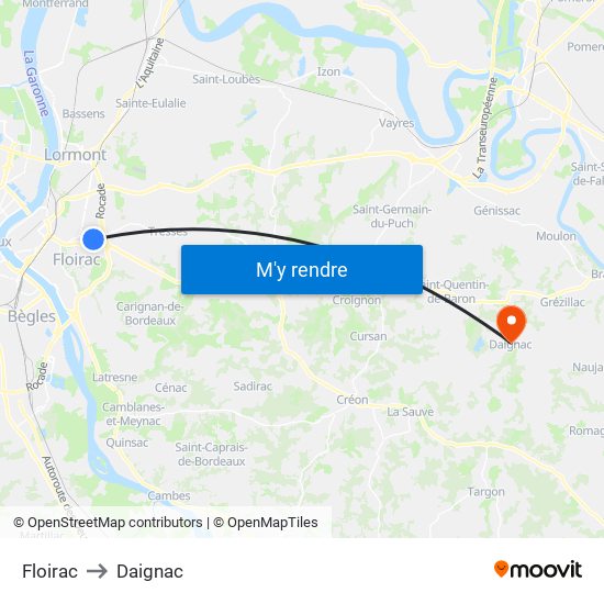 Floirac to Daignac map