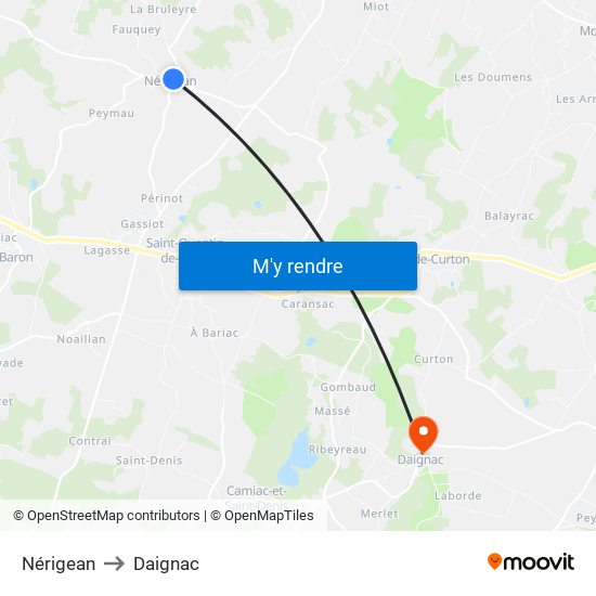 Nérigean to Daignac map