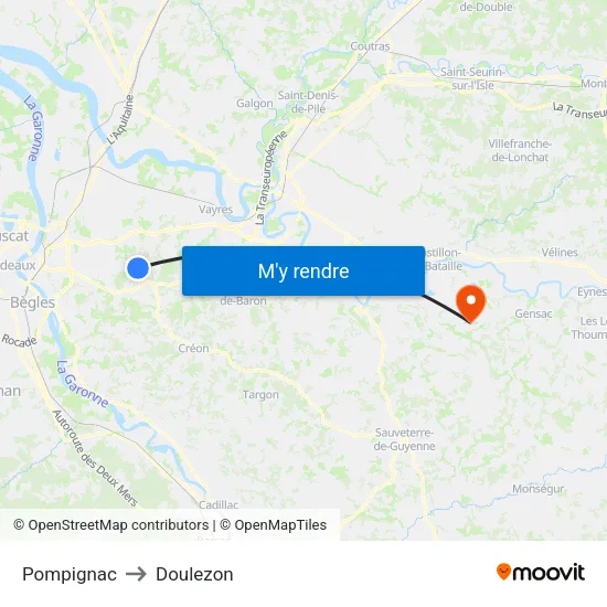 Pompignac to Doulezon map