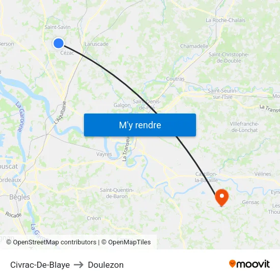 Civrac-De-Blaye to Doulezon map