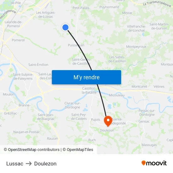 Lussac to Doulezon map