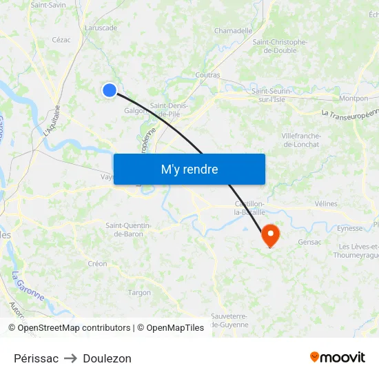 Périssac to Doulezon map