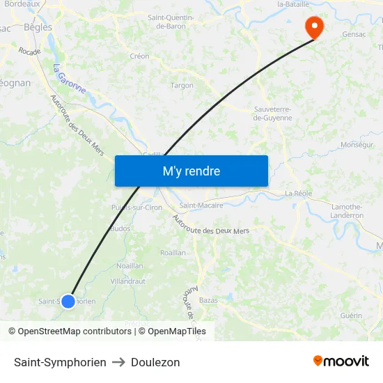Saint-Symphorien to Doulezon map