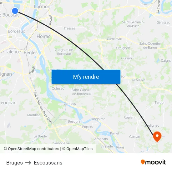Bruges to Escoussans map