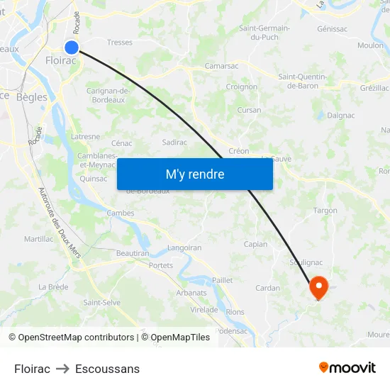 Floirac to Escoussans map