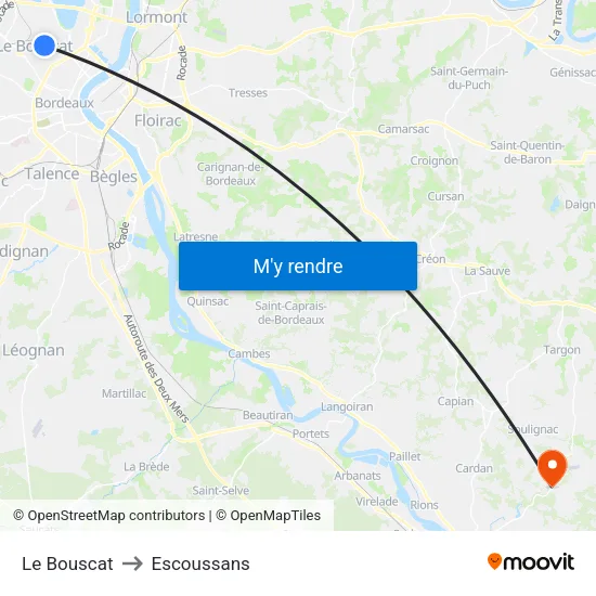 Le Bouscat to Escoussans map