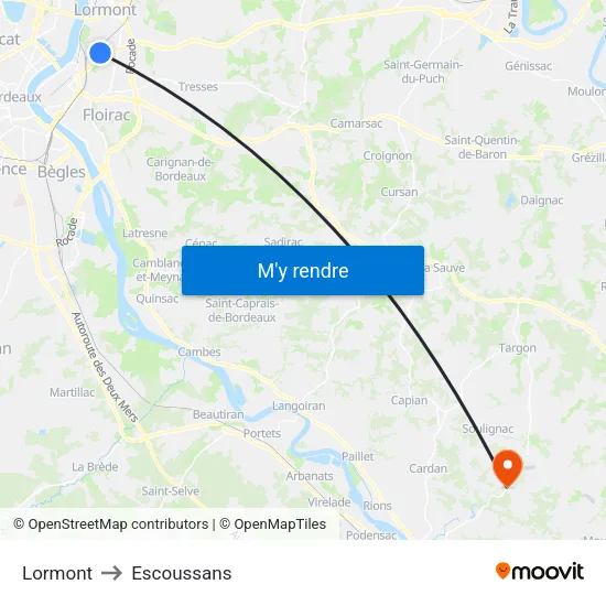 Lormont to Escoussans map
