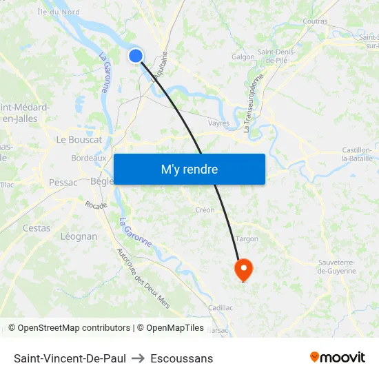 Saint-Vincent-De-Paul to Escoussans map