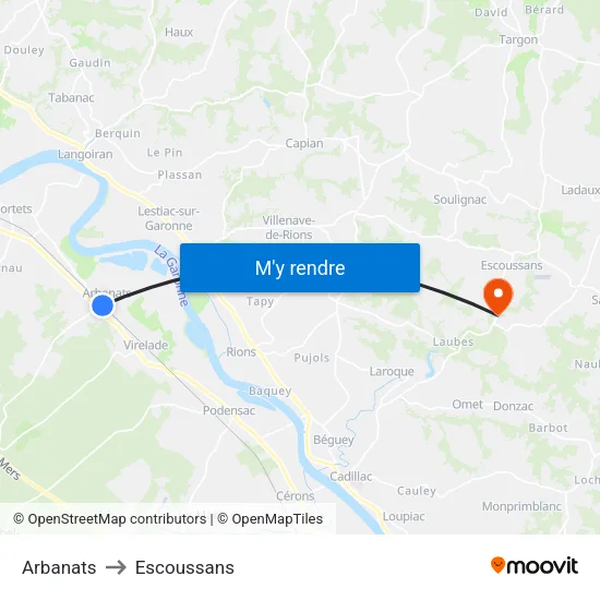 Arbanats to Escoussans map