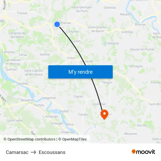 Camarsac to Escoussans map