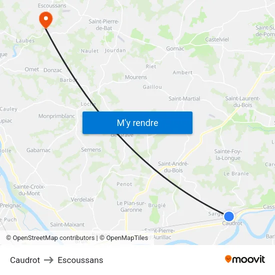 Caudrot to Escoussans map