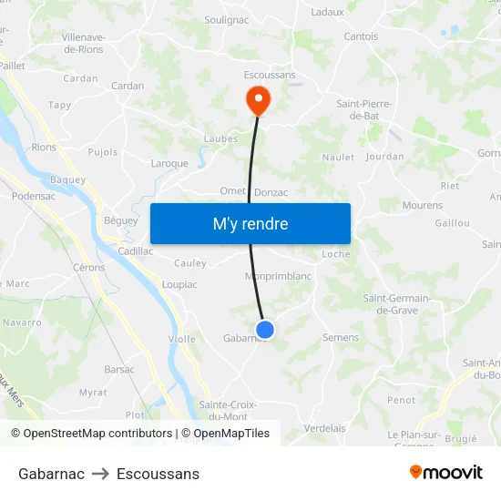 Gabarnac to Escoussans map