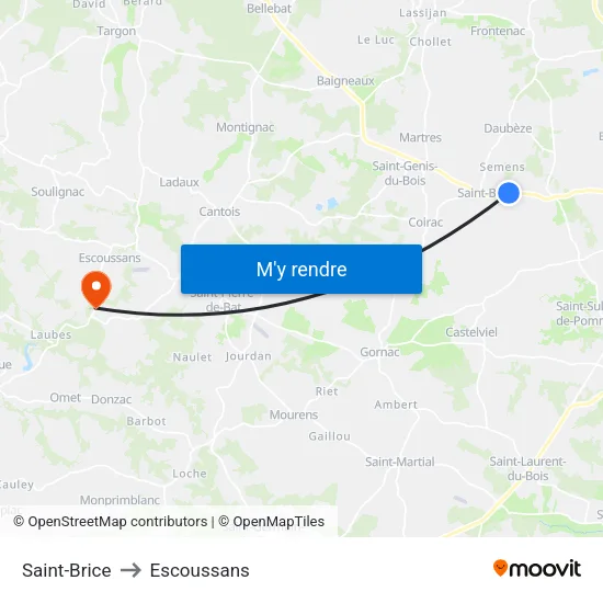 Saint-Brice to Escoussans map