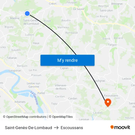 Saint-Genès-De-Lombaud to Escoussans map