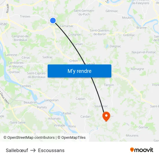 Sallebœuf to Escoussans map