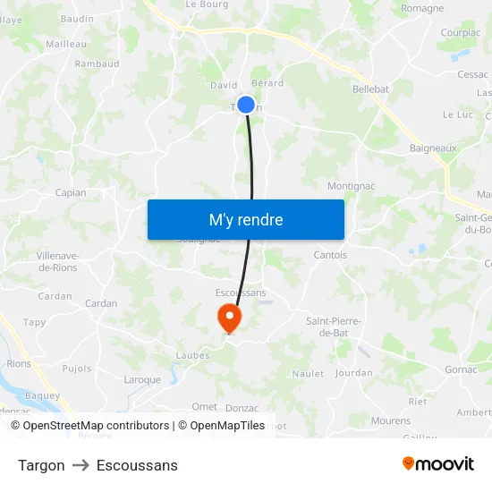 Targon to Escoussans map
