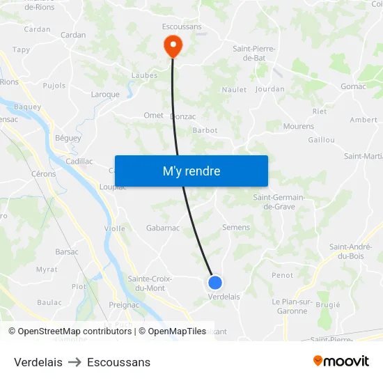Verdelais to Escoussans map