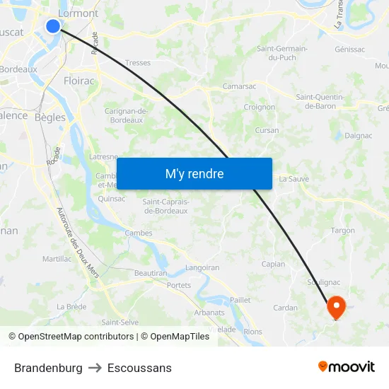 Brandenburg to Escoussans map