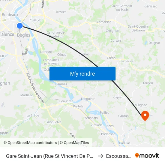 Gare Saint-Jean (Rue Saint-Vincent De Paul) to Escoussans map