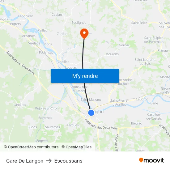Gare De Langon to Escoussans map