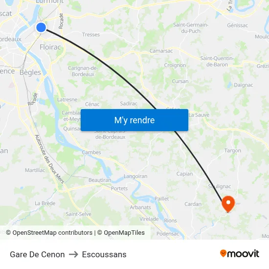 Gare De Cenon to Escoussans map